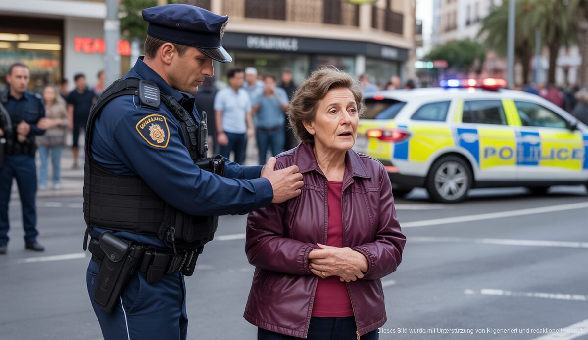 Brutaler Raub einer Pensionistin erschüttert Palma Polizist hilft verängstigter älterer Frau nach Raubüberfall nahe Supermarkt in Palma.