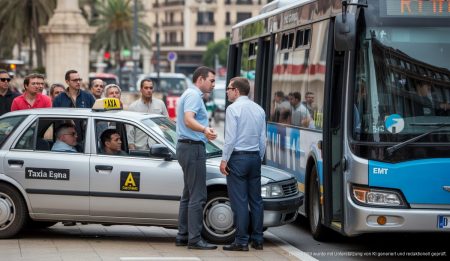 Zusammenstoß zwischen Bus und Taxi in Palma de Mallorca: Untersuchung läuft Zusammenstoß zwischen einem Bus und einem Taxi auf der Plaza de España in Palma de Mallorca