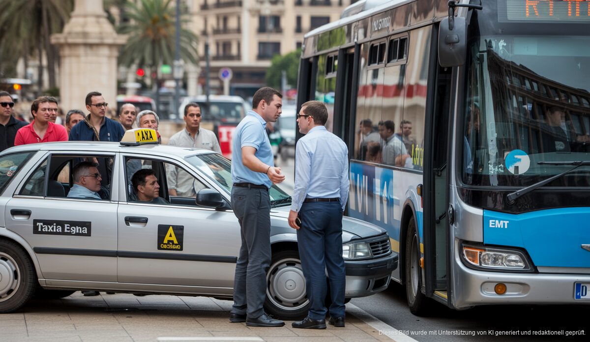 Zusammenstoß zwischen einem Bus und einem Taxi auf der Plaza de España in Palma de Mallorca