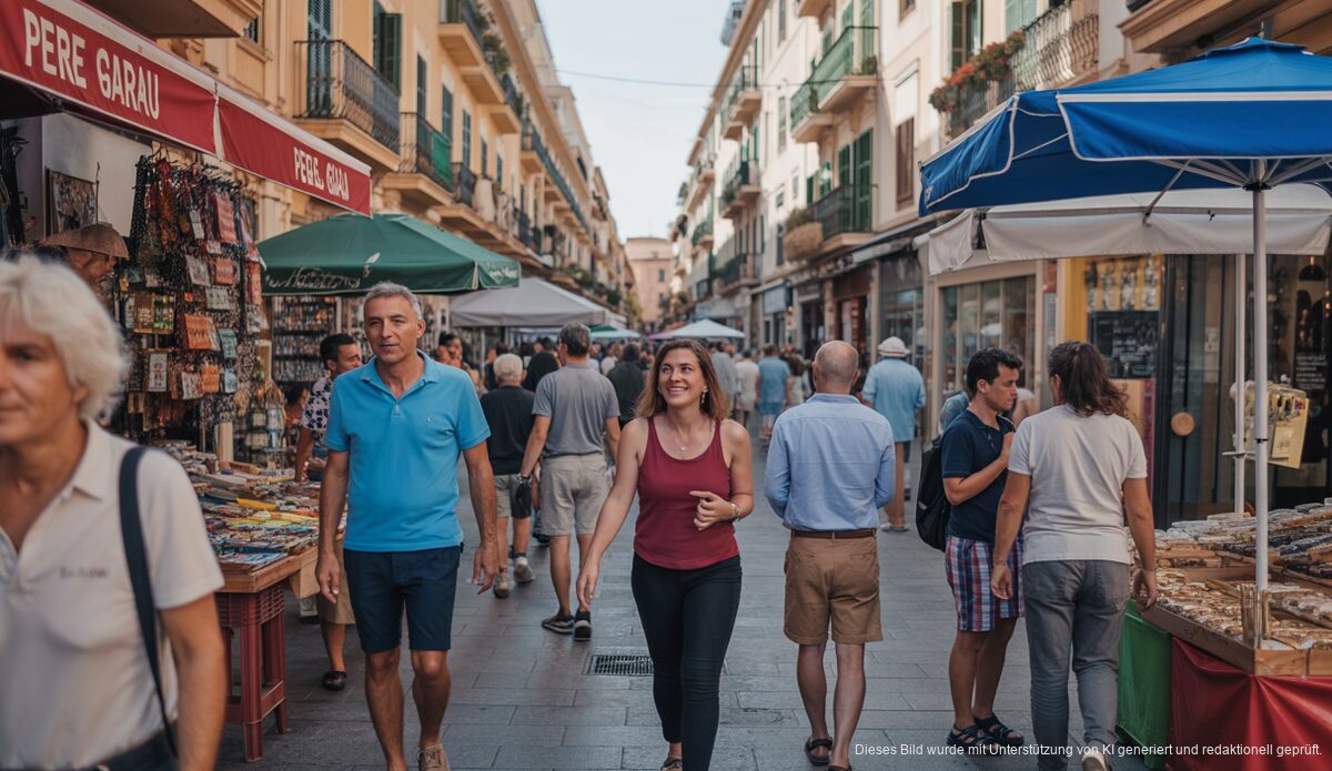 Einzelhandel in Palma de Mallorca, lebendige Straßenszene im Viertel Pere Garau