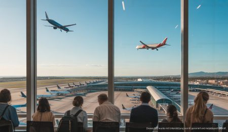 Palma de Mallorca: Flughafen unter Europas besten für stressfreies Reisen Luftaufnahme des Flughafens Palma de Mallorca mit Flugzeugen und Passagieren bei Tageslicht