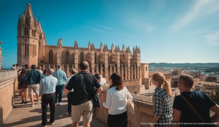 Terrassen der Kathedrale von Mallorca mit Blick auf die Bucht von Palma