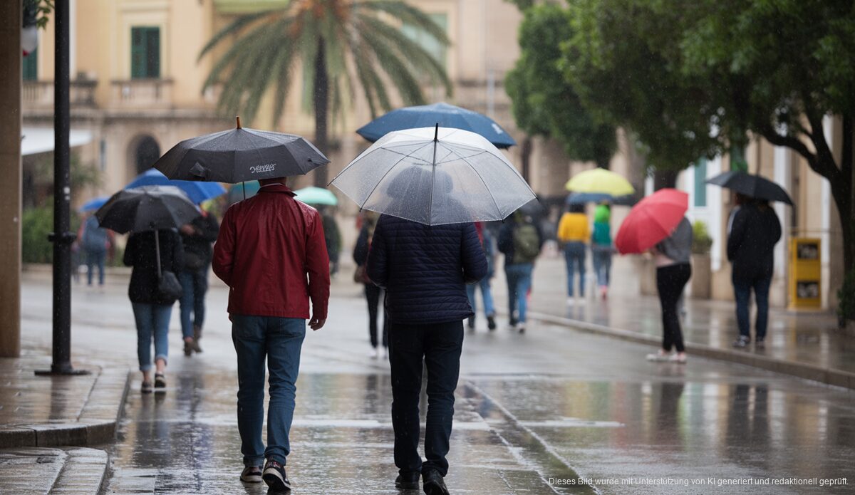 Leichter Regen und milde Temperaturen auf Mallorca im Frühling.