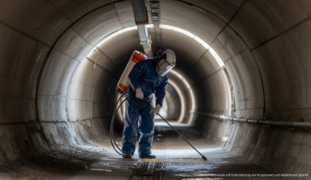 Llucmajor startet Kampagne gegen Ratten- und Kakerlakenplagen im Abwassersystem Ein Fachmann in Schutzausrüstung bei der Schädlingsbekämpfung im Abwassersystem von Llucmajor