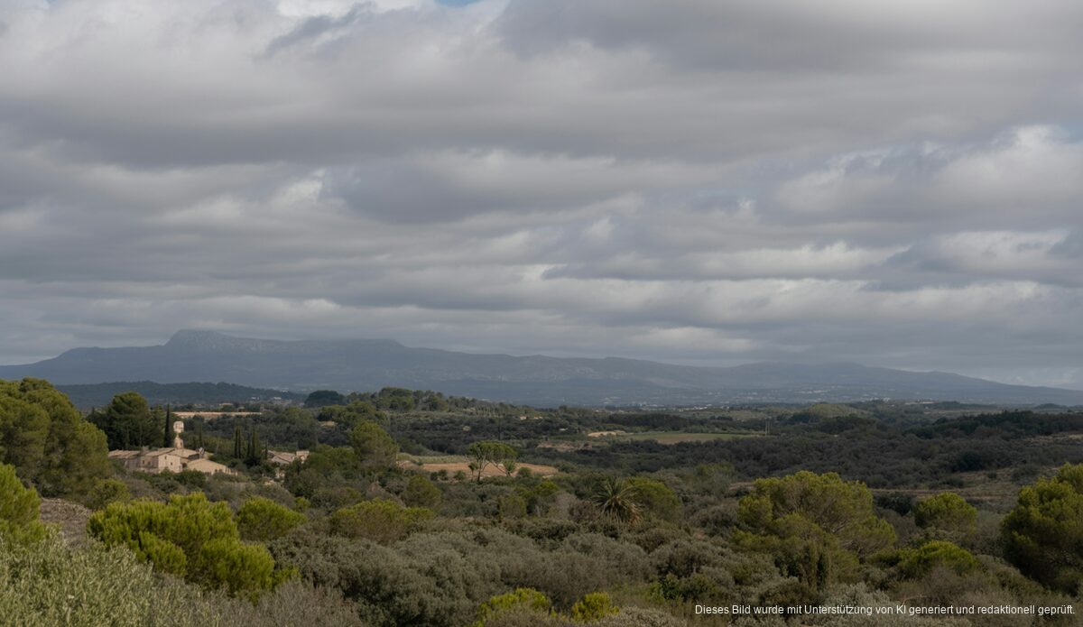 Bewölkter Himmel über Mallorca mit Landschaft in Sencelles und Santanyí