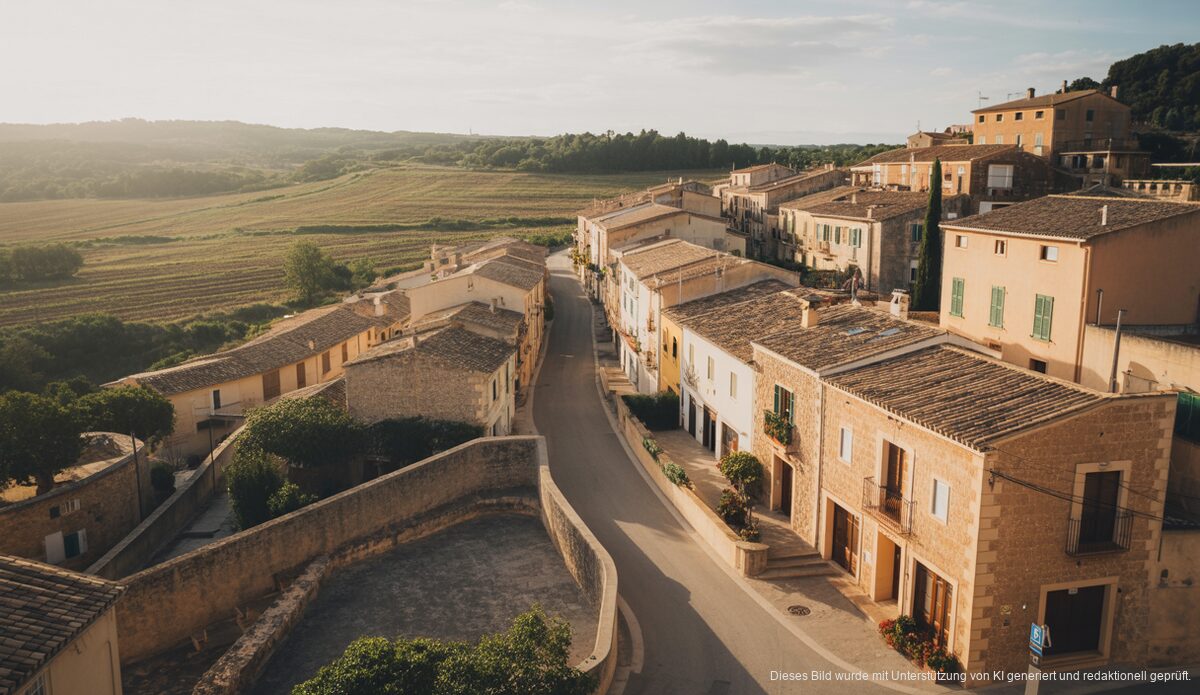 Mallorca dominiert ländlichen Tourismus in den Balearen Ländliche Landschaft von Algaida, Mallorca mit traditionellen Gebäuden