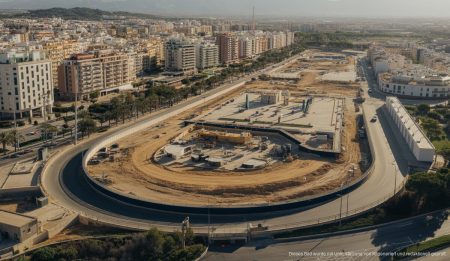 Mallorca plant Anforderungen an Wohnungsbau und Infrastrukturausbau Luftaufnahme des Velódromo Illes Balears mit angrenzendem Bauland in Palma de Mallorca.