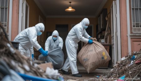 Mallorquinisches Unternehmen bekämpft das Diógenes-Syndrom Team in Schutzanzügen entfernt Müll aus einer Wohnung auf Mallorca