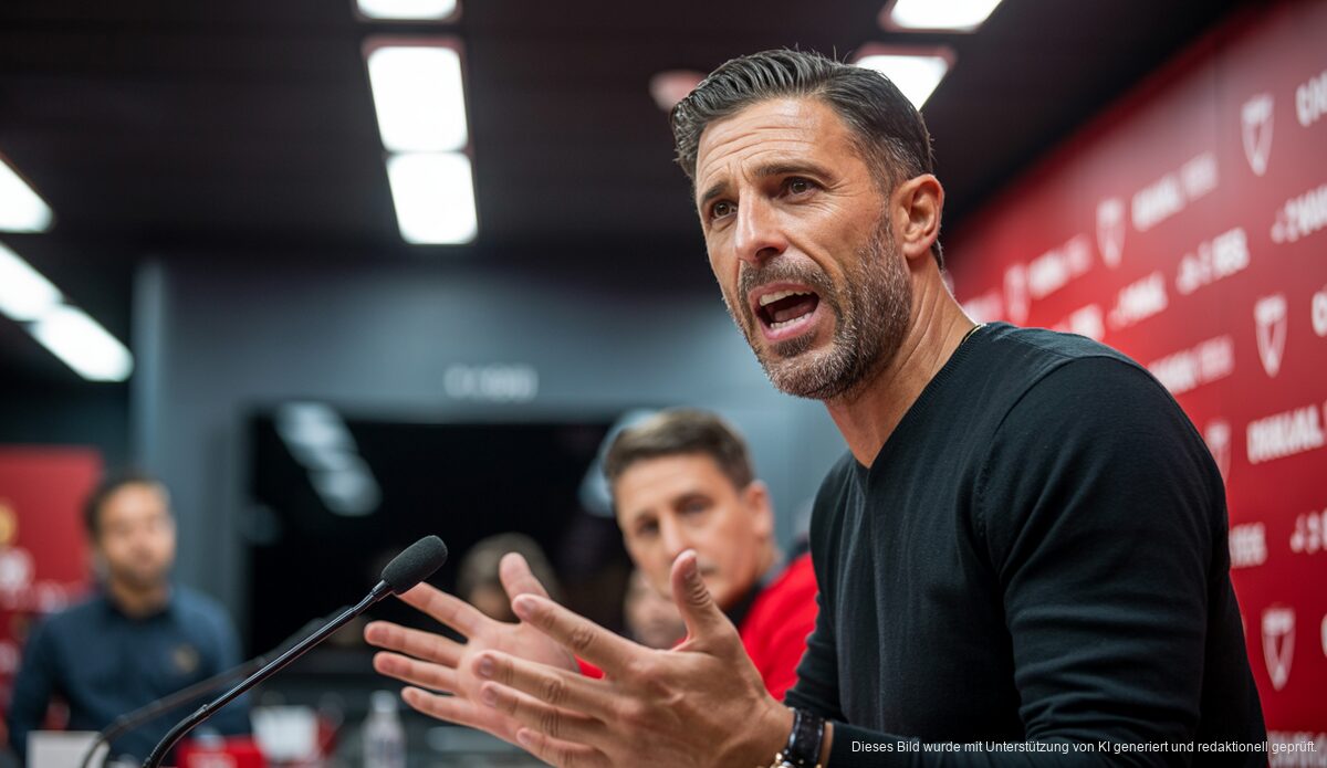 Martín Demichelis bei einer Pressekonferenz als RCD Mallorca Trainer