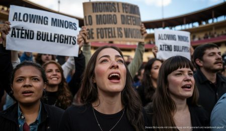 Demonstranten protestieren gegen den Stierkampf in Inca