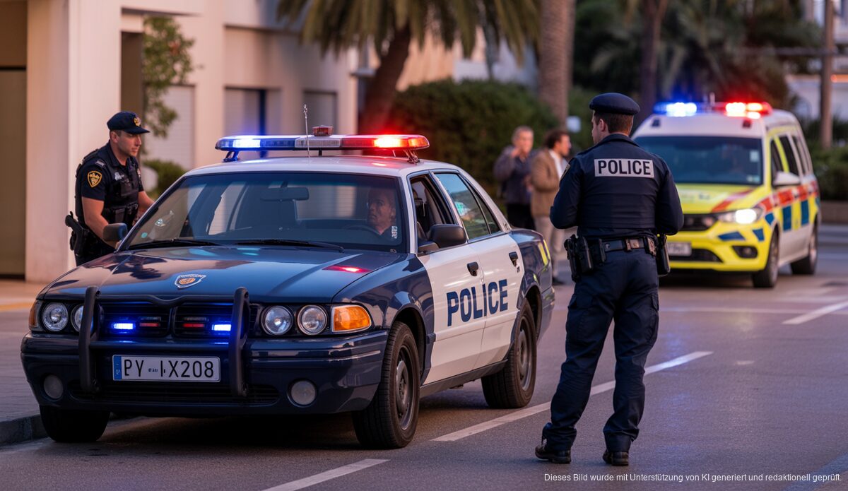 Polizeiauto vor dem Krankenhaus Manacor nach einem Messerangriff