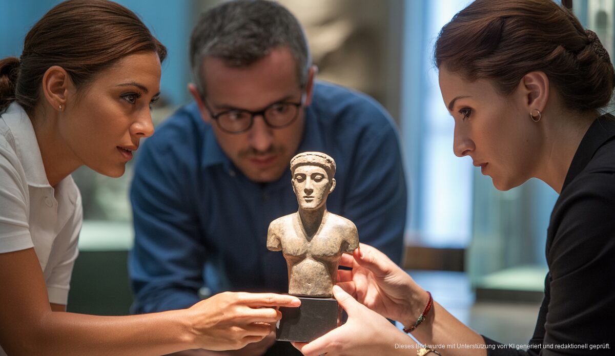 Miniatur-Stierkopf aus der talayotischen Kultur wird im Museu de Mallorca untersucht.