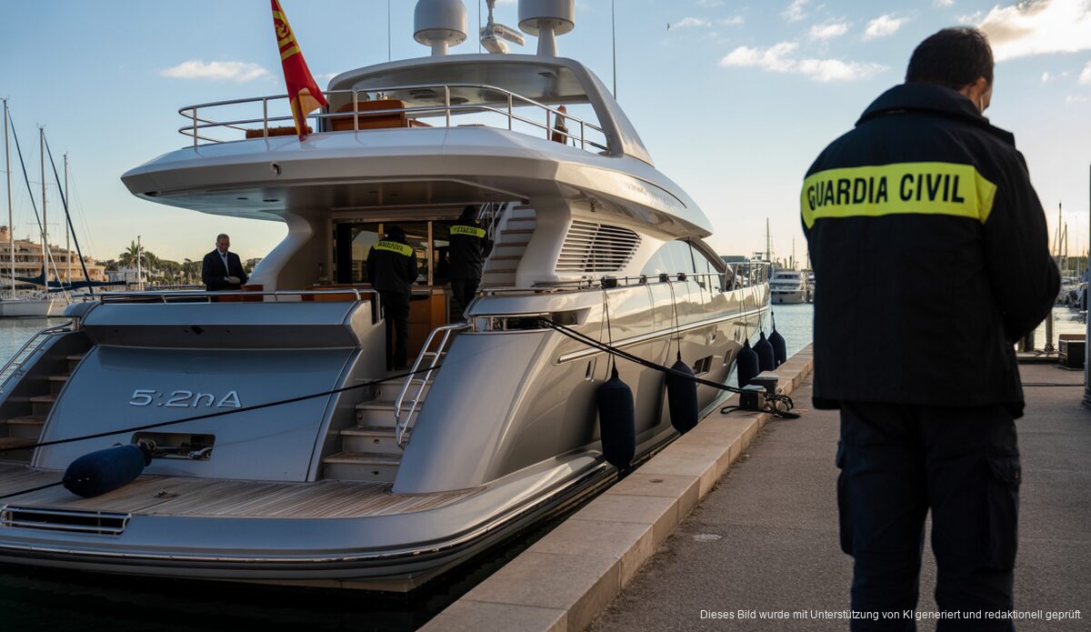 Luxusyacht Lind im Hafen von Palma mit Ermittlern der Guardia Civil