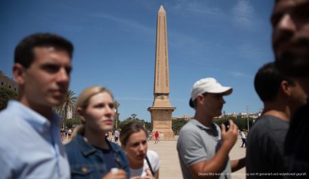 Obelisk in Sa Feixina soll abgerissen werden Obelisk in Sa Feixina Park in Palma de Mallorca vor blauem Himmel mit Menschen im Vordergrund.