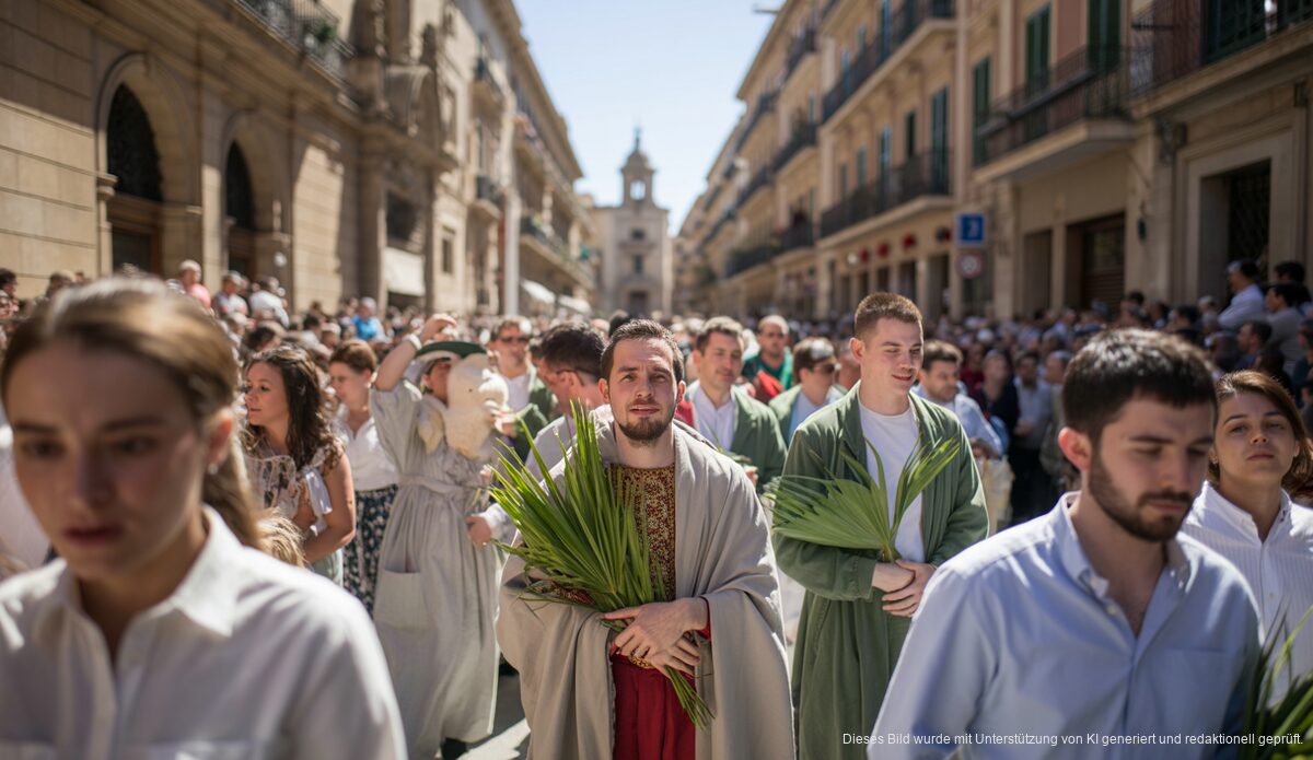 Prozession zu Ostern in Palma de Mallorca mit traditionellen Gewändern.