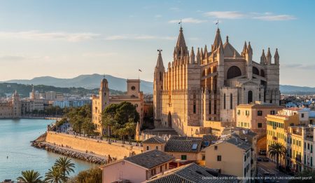 Panorama von Palma de Mallorca mit kulturellen Wahrzeichen.