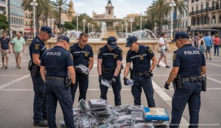 Polizeibeamte in Palma de Mallorca bei Aktion gegen illegale Straßenverkäufe