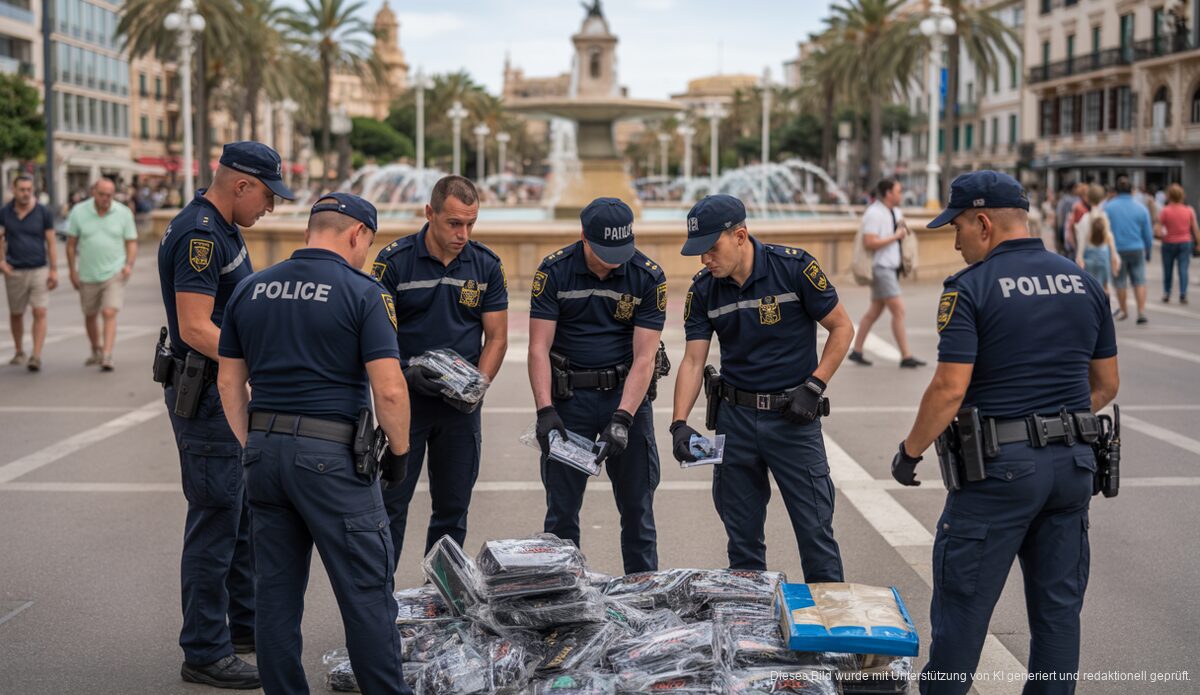 Polizeiaktionen gegen illegale Straßenverkäufe in Palma verstärkt Polizeibeamte in Palma de Mallorca bei Aktion gegen illegale Straßenverkäufe