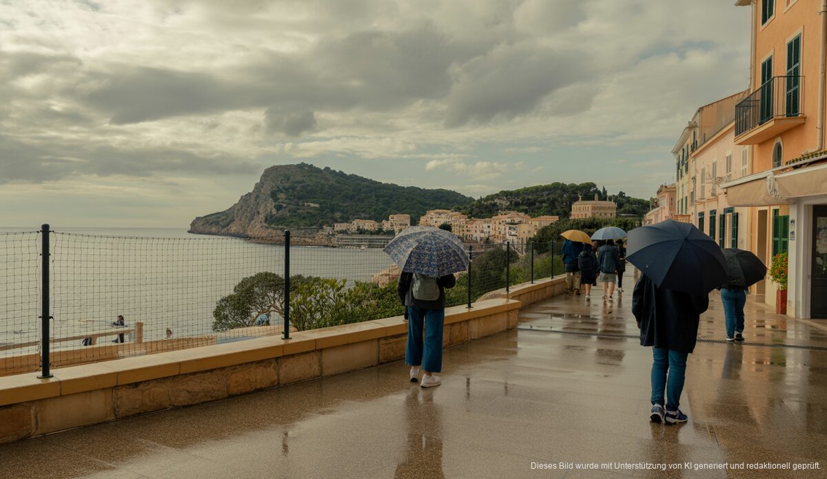 Port d'Andratx während eines milden Frühlingstages mit leichtem Regen und Wolken