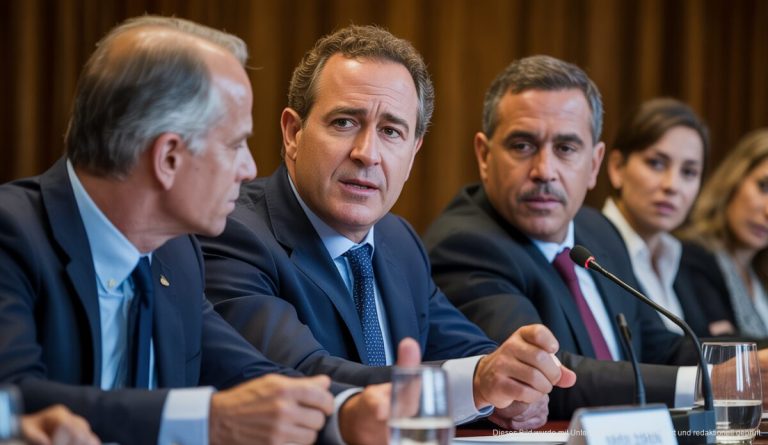 Auswirkungen des Nahostkonflikts auf Mallorca im Fokus Regierungsmitglieder diskutieren wirtschaftliche Maßnahmen in einem Konferenzraum auf Mallorca.