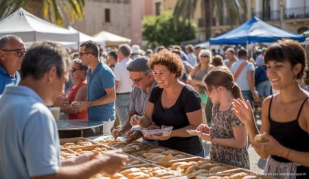 Besucher der Fira de la Ensaimada auf der Plaça de s'Abeurador in Santanyí, Mallorca