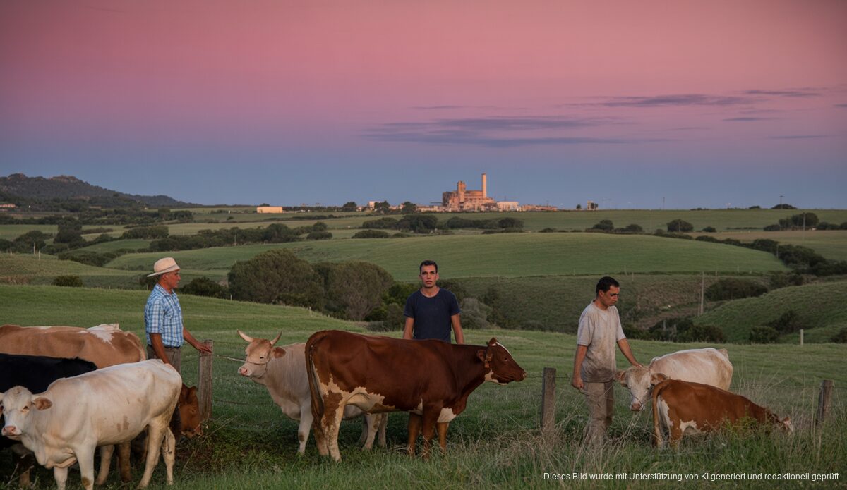 Schließung von Agama auf Mallorca: Milchvieh und Felder im Morgenlicht