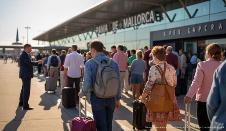 Flughafen Palma mit Reisenden während des Osterreisetrubels