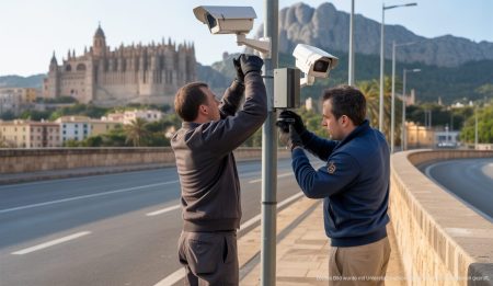 Überwachungskameras an einer Straße in Mallorca mit technischem Detail