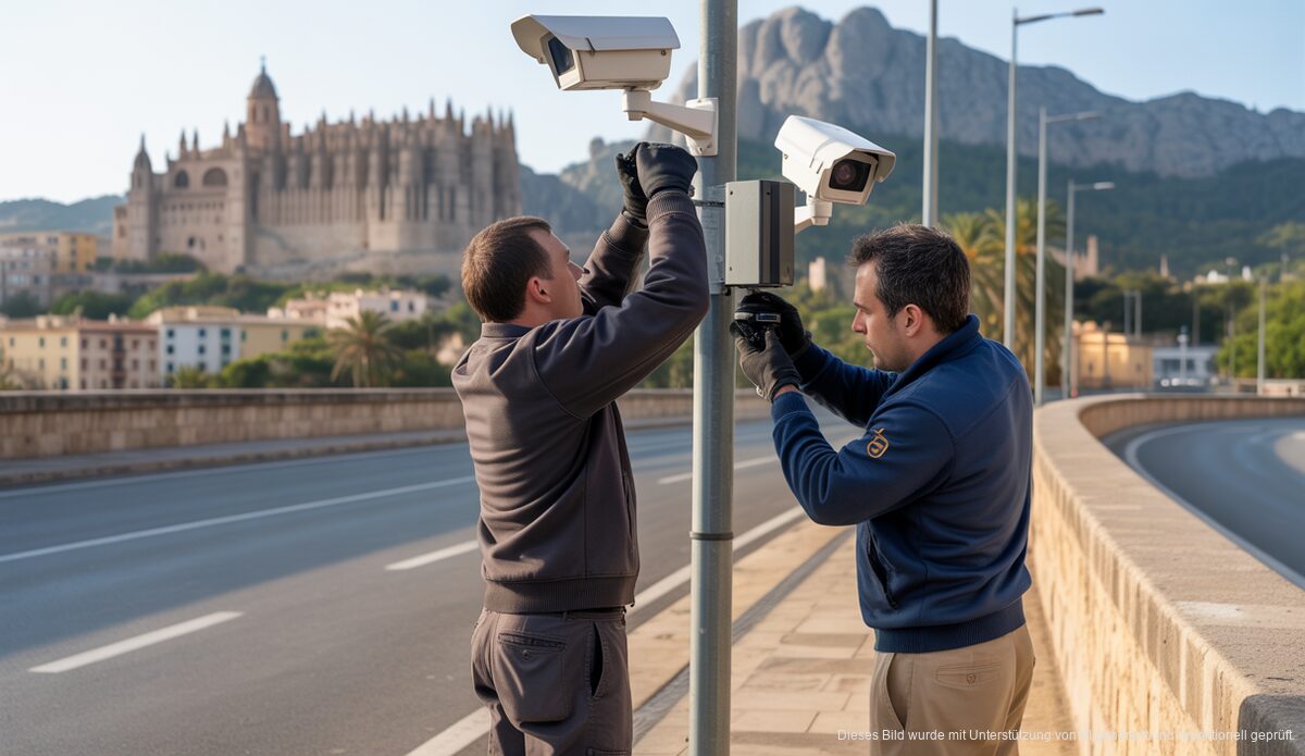 Überwachungskameras an einer Straße in Mallorca mit technischem Detail