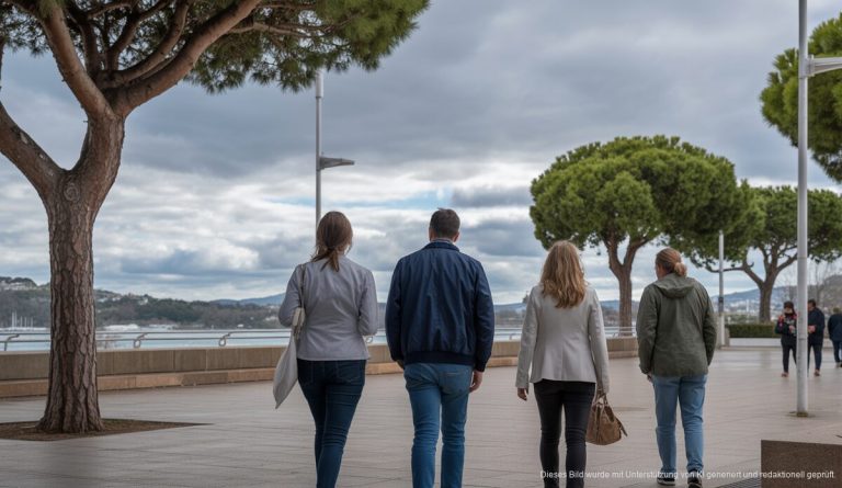 Überwiegend bewölktes Wetter in Santa Ponsa mit Bäumen und Wolken.