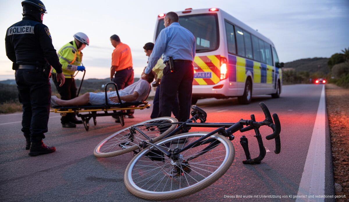 Verkehrsunfall in Santa Margalida mit beschädigtem Fahrrad und Einsatzkräften