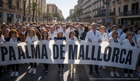 Ärztestreik auf Mallorca führt zu massiven Ausfällen im Gesundheitssystem Protest der Ärzte auf Mallorca mit Streikposten und Transparenten