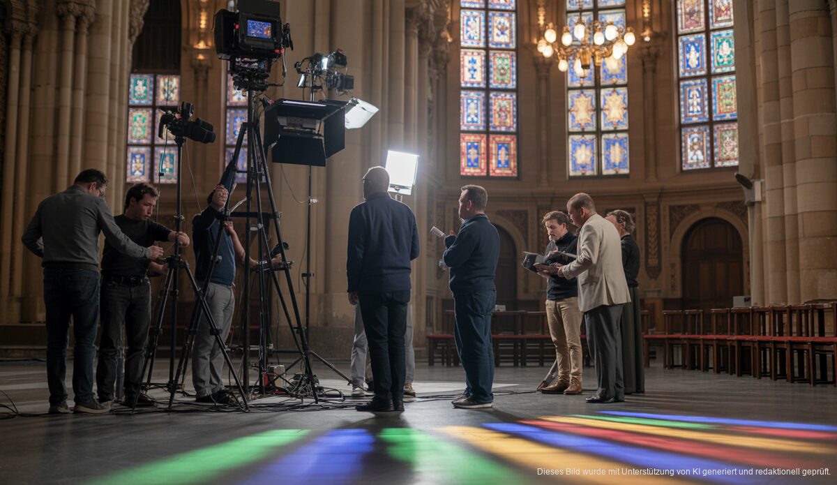 ZDF überträgt besonderen Gottesdienst auf Mallorca live Techniker und Pfarrerehepaar bei der Vorbereitung eines TV-Gottesdienstes in der Porciúncula-Kirche auf Mallorca.