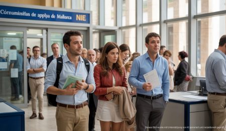 Personen in einem Regierungsbüro auf Mallorca bei der NIE-Antragstellung