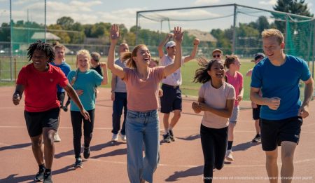 Teilnehmer des Aktivtags im Polideportivo Sant Ferran, die an sportlichen Aktivitäten teilnehmen