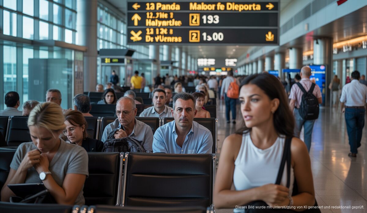 Flugpreise auf Mallorca steigen: Die Auswirkungen auf Verbindungen Reisende am Flughafen Palma de Mallorca besorgt um Flugverbindungen