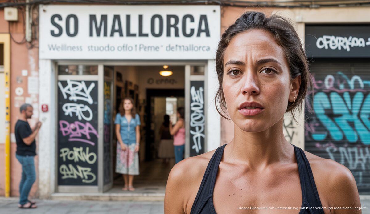 Soraya Scheuring vor ihrem graffitibeschmierten Wellness-Studio So Mallorca in Palma