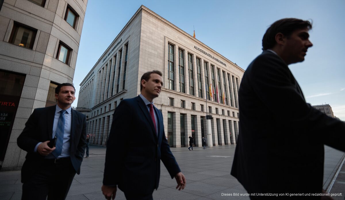 Gericht ordnet neuen Prozess im Fall der freigesprochenen Dschihadisten an Gebäude der Audiencia Nacional mit Personen im Hintergrund auf Mallorca