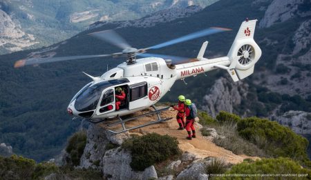 Helikopter Milana rettet in Mallorca effizient in der Serra de Tramuntana Helikopter Milana bei einer Rettungsoperation in der Serra de Tramuntana, Mallorca