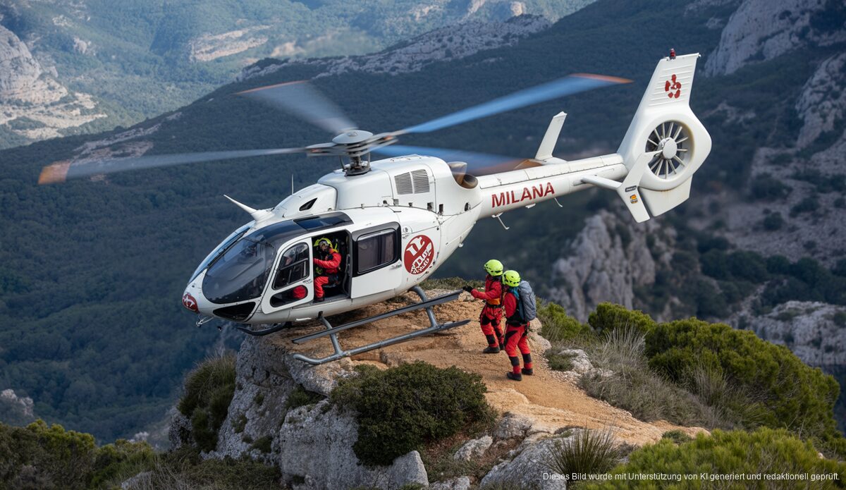Helikopter Milana rettet in Mallorca effizient in der Serra de Tramuntana Helikopter Milana bei einer Rettungsoperation in der Serra de Tramuntana, Mallorca