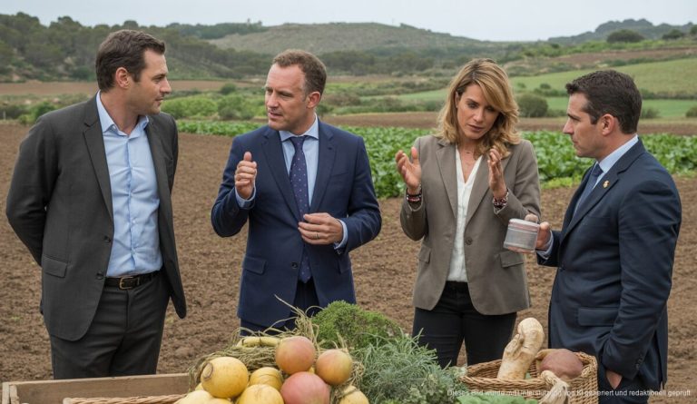 Kooperation zwischen Balearen und Kanaren für nachhaltige Landwirtschaft Politische Diskussion im Agrarsektor auf Mallorca mit natürlichen Feldern im Hintergrund