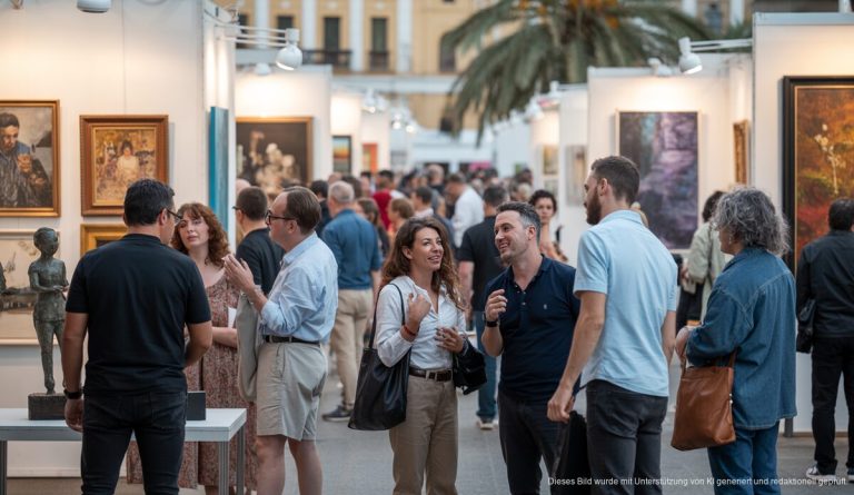 Kunstmesse in Palma de Mallorca mit Besuchern und Künstlern