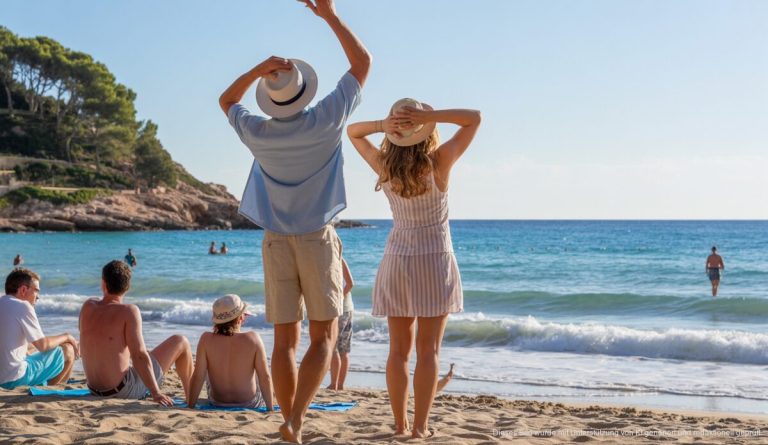 Sonniger Tag an der Küste von Mallorca mit entspannenden Touristen