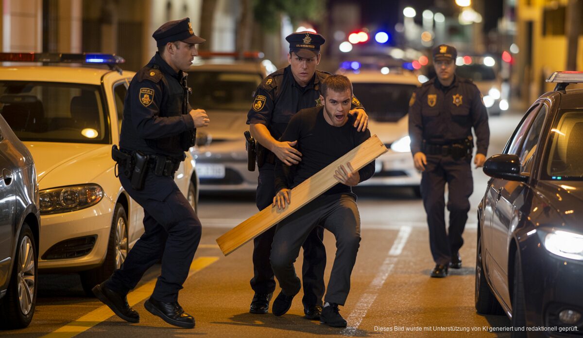 Nachtszene in Palma mit Polizeioperation
