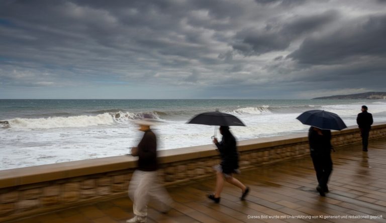 Starker Regen und Wind an der Küste von Mallorca