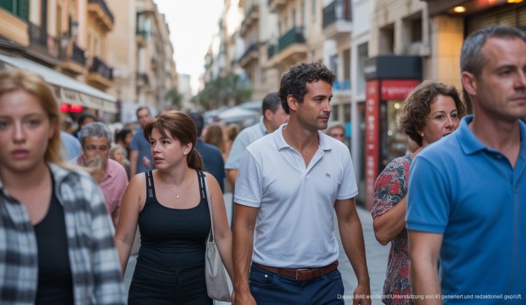 Der Tourismus auf Mallorca im Konflikt mit Mietbelastungen Einheimische und Touristen in belebten Straßen von Palma de Mallorca
