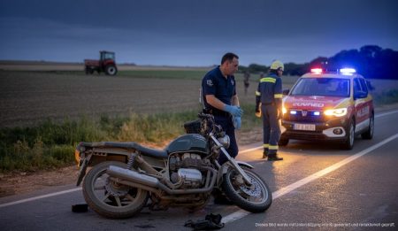 Drogeneinfluss und Unfallflucht führen zu schwerer Anklage Unfall auf Mallorca bei Nacht mit beschädigtem Motorrad und Blaulicht