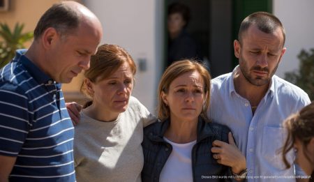 Brutaler Mordfall erschüttert Colònia de Sant Jordi in 2024 Trauernde Menschen vor einem Haus in Colònia de Sant Jordi nach einem brutalen Mordfall.