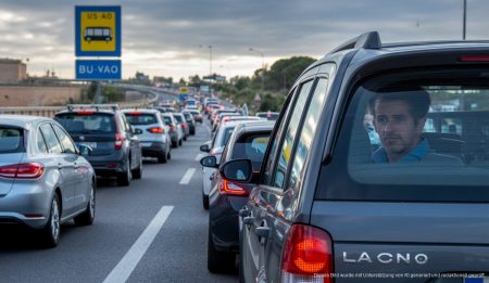 Bus-VAO auf Mallorca erhöht Unfallrate drastisch Staus auf der Ma-19 in Palma mit Bus-VAO-Hinweisen