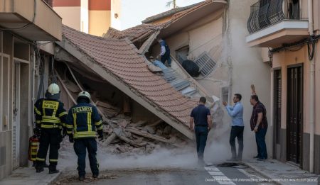 Dacheinsturz in Palma: Bewohner vorübergehend obdachlos Dacheinsturz in einem Wohnhaus in Palma de Mallorca, Feuerwehr vor Ort.